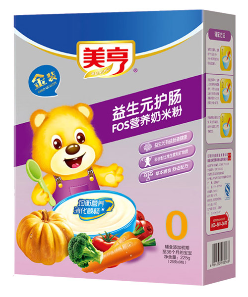 美亨盒裝乳鐵蛋白五谷FOS營養(yǎng)奶米粉2段