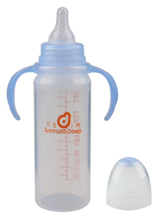 可愛小鴨標(biāo)口徑硅膠奶瓶藍(lán)色240ml