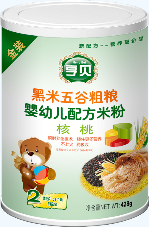 亨貝黑米五谷粗糧嬰幼兒配方米粉核桃428克