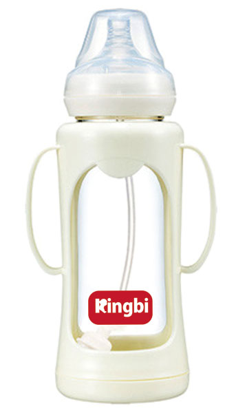 健貝白色防爆防摔玻璃奶瓶270ml