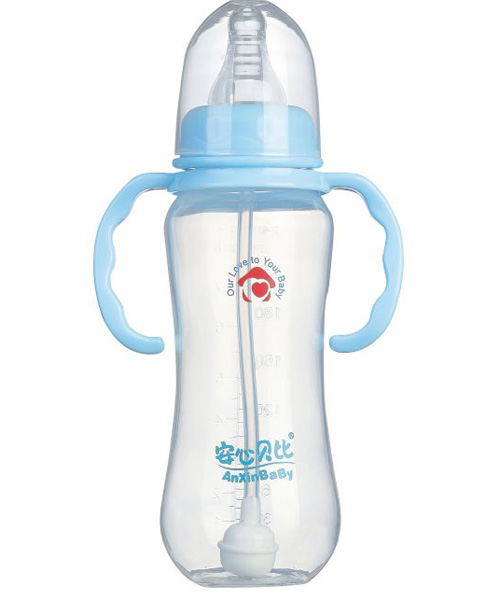 安心貝比雙柄標(biāo)口自動吸管葫蘆PP奶瓶240ml