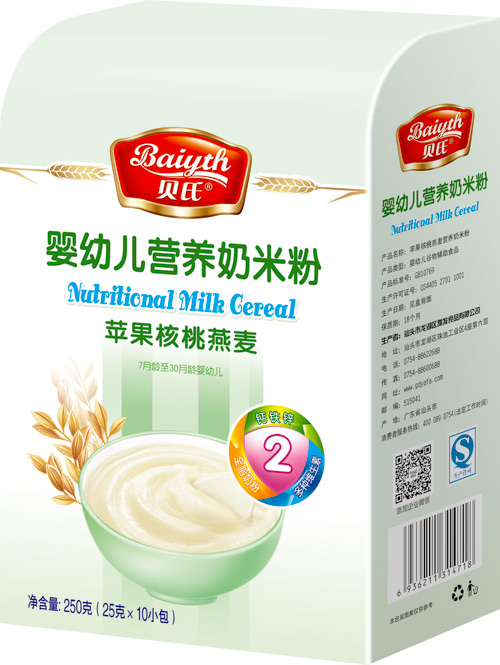 貝氏蘋果核桃燕麥嬰幼兒營養(yǎng)奶米粉408克盒裝2段