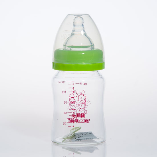 小孩國(guó)初生嬰兒寬口晶鉆玻璃奶瓶150ML綠色