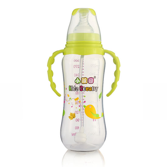 小孩國標(biāo)口自動弧形PP安全奶瓶300 ML青色