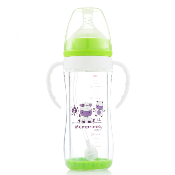 媽咪王子防爆晶鉆玻璃寬口220ml自動吸奶瓶 綠色