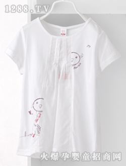 小豬班納白色圓領(lǐng)短袖針織衫