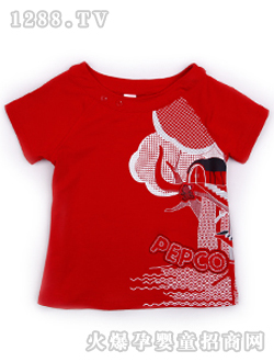 小豬班納紅色短袖針織衫