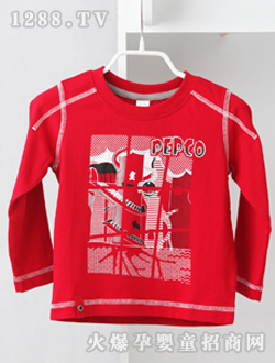 小豬班納紅色圓領長袖針織衫