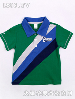 小豬班納綠色反領短袖針織衫