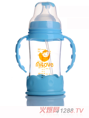 米愛(ài)180ML防爆玻璃手把吸管奶瓶