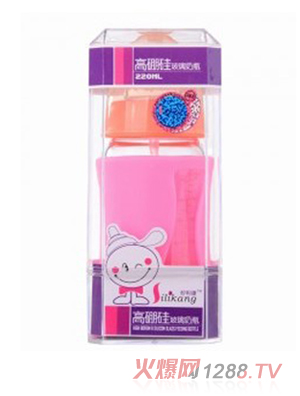 矽利康無(wú)手柄寬口玻璃奶瓶220ml