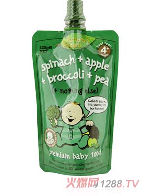 葉子嬰兒果泥(菠菜、蘋果、椰菜和豌豆)