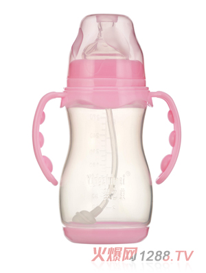嬰之美寬口雙耳自動(dòng)葫蘆PP奶瓶帶底270ML粉色