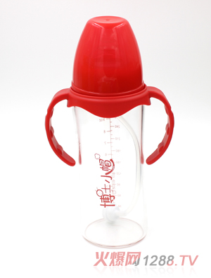 博士小帽玻璃有柄自然親子寬口徑自動(dòng)奶瓶280ml紅色