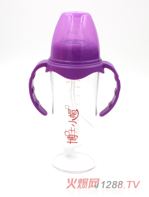 博士小帽玻璃有柄自然親子寬口徑自動(dòng)奶瓶280ml紫色
