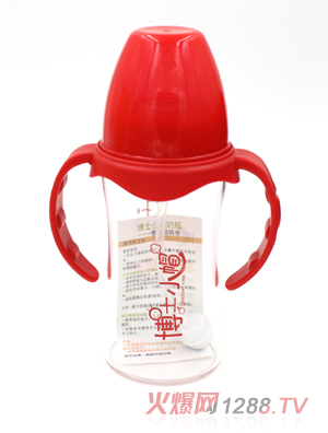博士小帽玻璃有柄自然親子寬口徑自動(dòng)奶瓶200ml紅色
