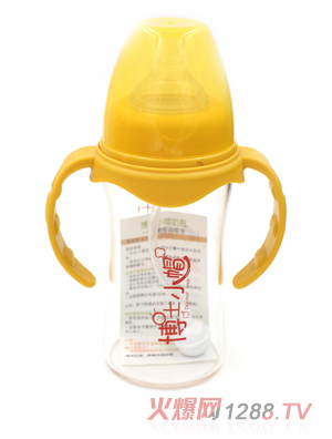 博士小帽玻璃有柄自然親子寬口徑自動(dòng)奶瓶200ml黃色