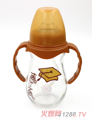 博士小帽玻璃有柄自然親子寬口徑自動(dòng)奶瓶240ml橙色
