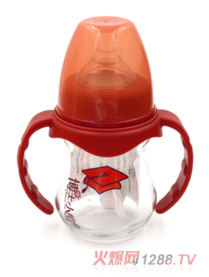 博士小帽玻璃有柄自然親子寬口徑自動奶瓶150ml紅色