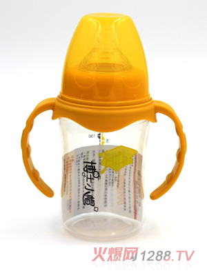 博士小帽P(pán)P有柄自然親子寬口奶瓶180ml深黃色