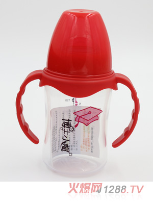 博士小帽P(pán)P有柄自然親子寬口奶瓶180ml紅色