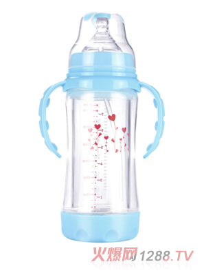 幼愛(ài)帶柄自動(dòng)吸晶鉆防爆玻璃寬口奶瓶220ml