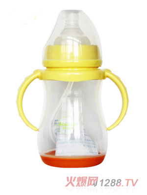 安心寶寶250ml寬口雙耳自動感溫PP奶瓶黃