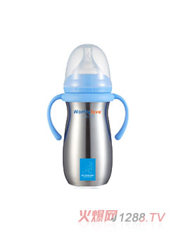 Worthylove沃德拉夫嬰幼兒帶手柄不銹鋼奶瓶藍色