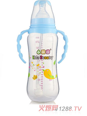 小孩國(guó)標(biāo)口自動(dòng)弧形PP安全奶瓶300 ML藍(lán)色