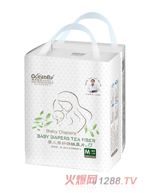 海洋寶貝嬰兒茶纖維紙尿片M碼40片-中包