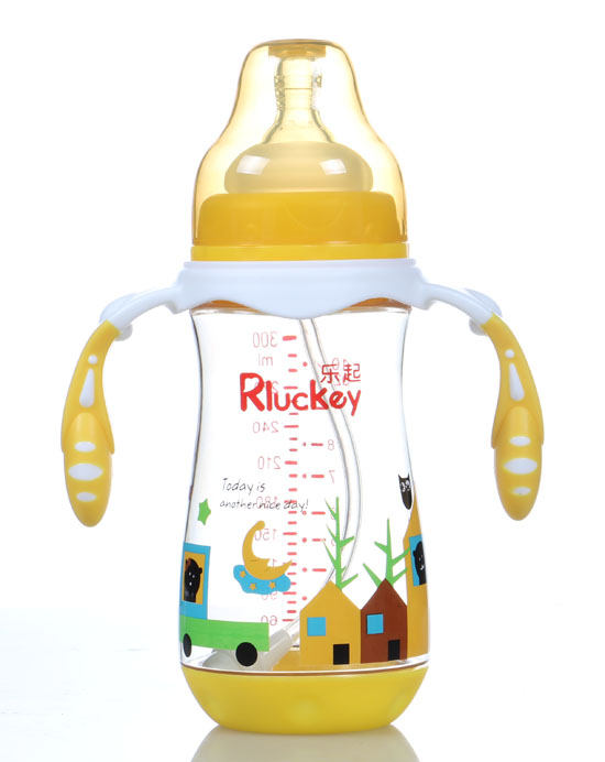 樂起300ml弧形有耳PPSU奶瓶黃色